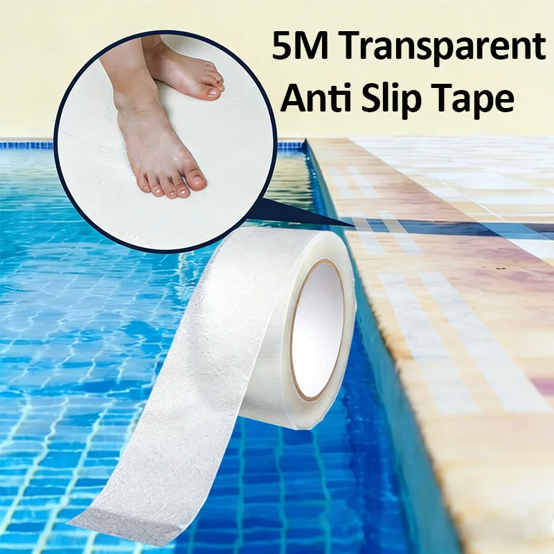 5 m Anti-Rutsch-Klebeband, transparent, für den Außenbereich/Innenbereich, rutschfeste Aufkleber, wasserdicht, für Badewanne, Duschboden, Pool, Treppen, Sicherheit für Barfuß