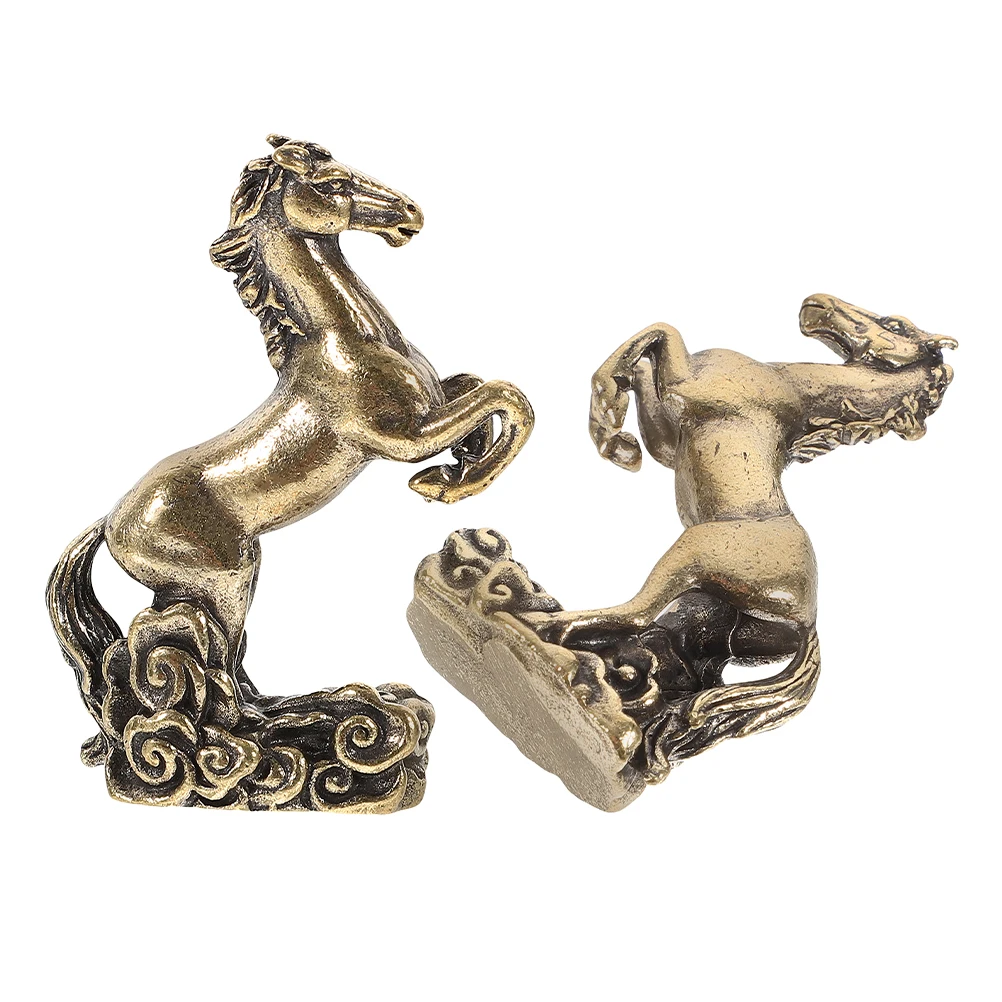 

2pcs Brass Zodiac Handcrafted Standing Horse Wealth Success Feng Shui Decoration Chinese Year Animal Statue Home Office Decor
