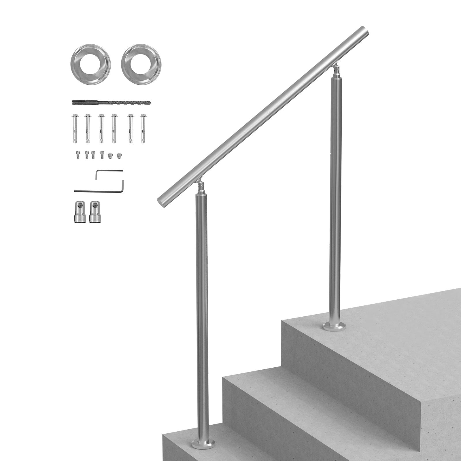 SucceBuy Handrail for Outdoor Transitional Stainless Steel Railings with Installation Kit Double-column Staircase for Porch Deck