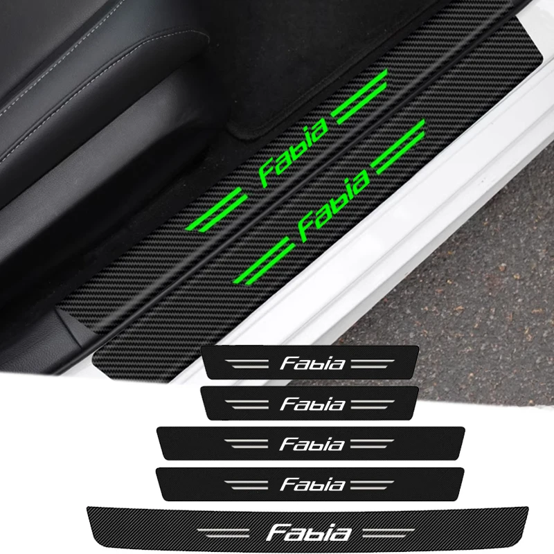 Carbon Fiber Car Door Sill Anti Scratch Protective Film for Skoda Fabia Logo 1 2 Auto Threshold Stickers Interior Accessories