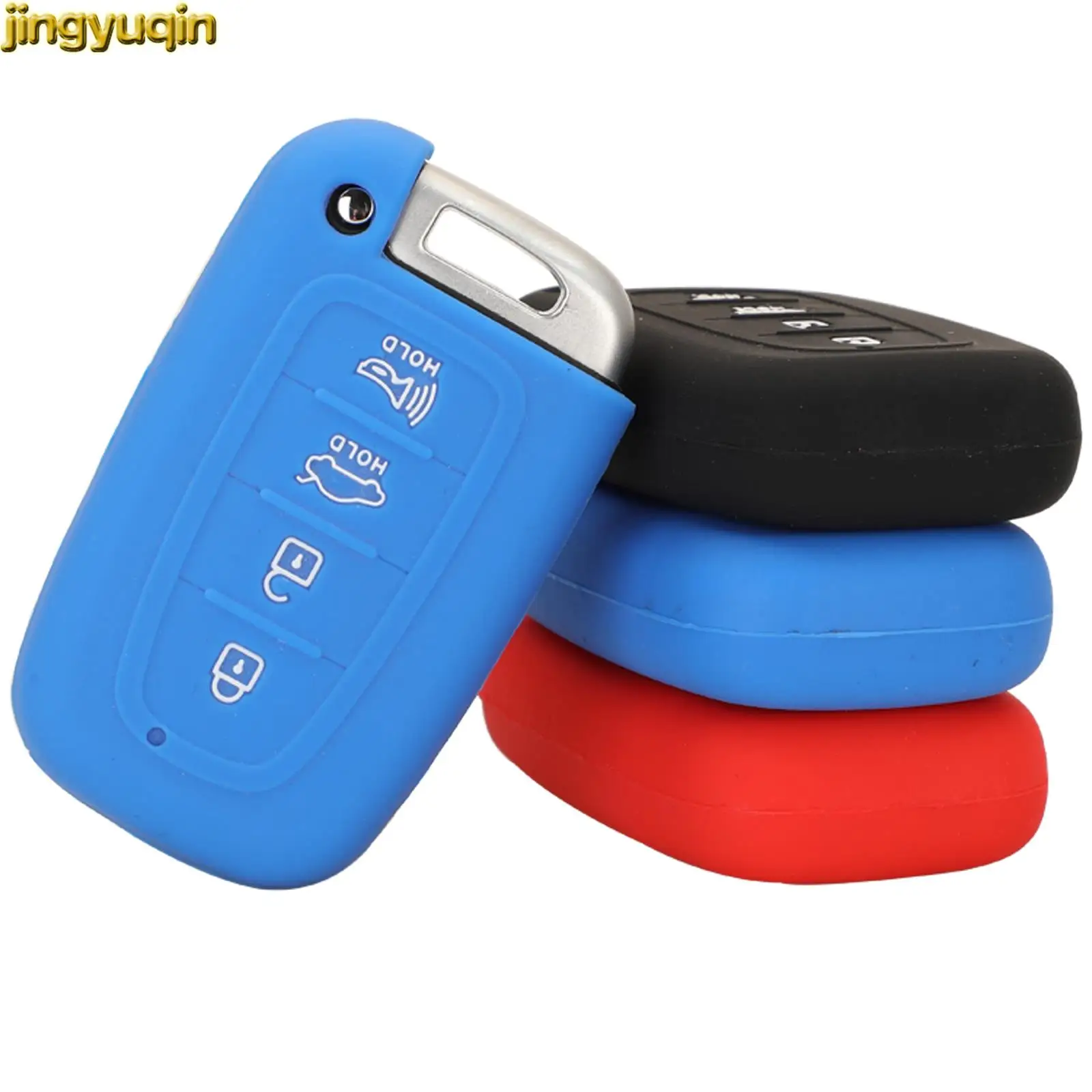 Jingyuqin 3/4 Buttons Silicone Car Key Case Cover For Hyundai Solaris HB20 Veloster SR IX35 Accent Elantra i30 Kia Smart Holder