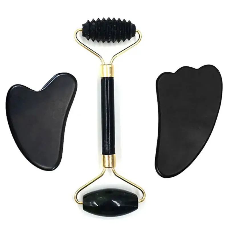 Pedra Natural Gua Sha Jade Rolo Massageador para Rosto, Rolo Duplo Cabeça, Ferramentas de Massagem, Raspador Guache, Massageador Facial Corporal,