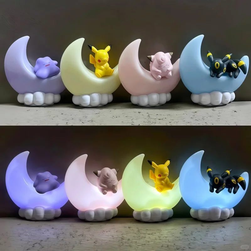 

New In Stock Pkm Moon Shape Light Up Desk Ornament Bandai Pkc Umbreon Ditto Led Figure Desktop Decor Collectible Birthday Gift
