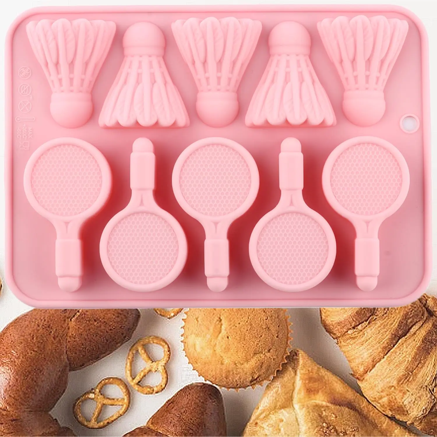 

10 Cavity Sports Theme Silicone Mold Badminton Racket Shaped Fondant Cake Chocolate Molud Cake Decoration Accessories
