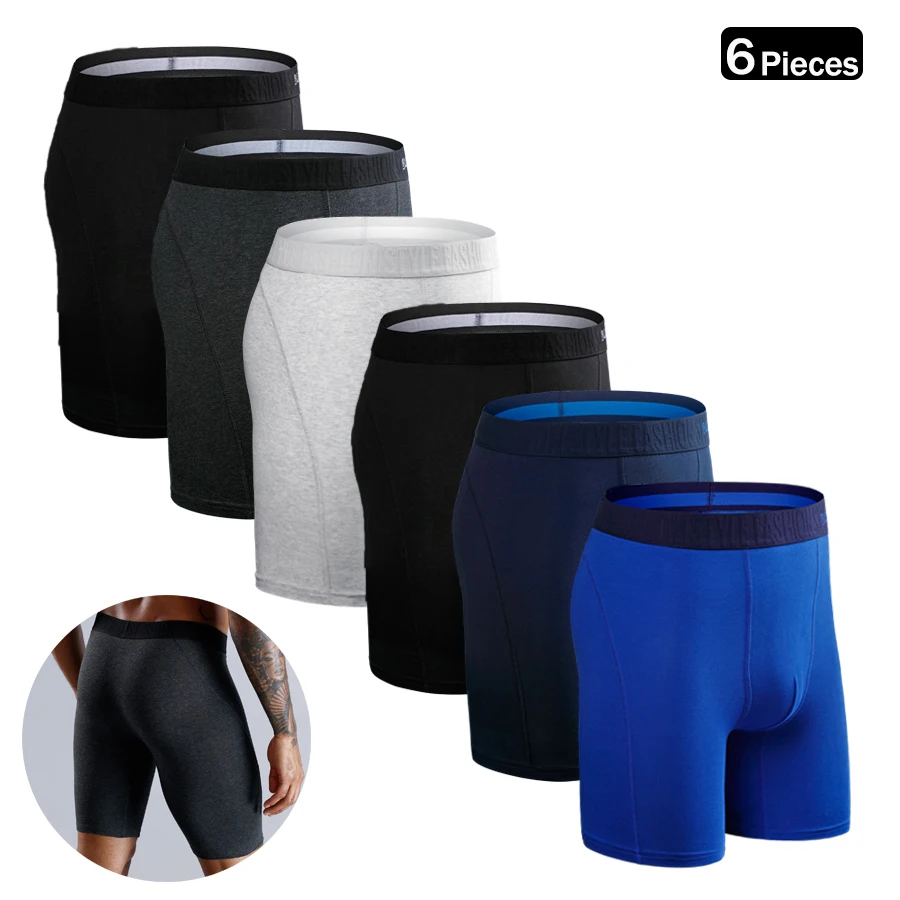 

6 Pieces Long Men's panties Cotton Long Leg Men Underpants Shorts Letter Waistband Boxer Briefs Solid Color Man Boxers Underwear