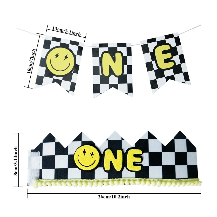 One Happy Dude Birthday Decorations, One Cool Dude 1st Party Decor Banner Highchair Banner Cutout Crown Black Yellow Smile Face