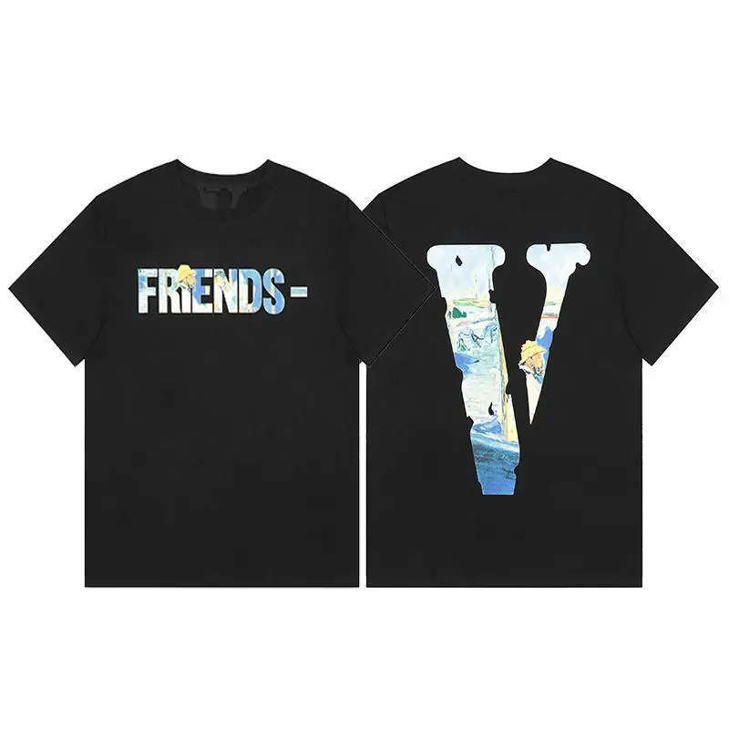 Trendy VLONE JERRY Letter Printed Reflective Wash Distressed Men's Loose Fit Short Sleeve T-Shirt HIP HOP Style