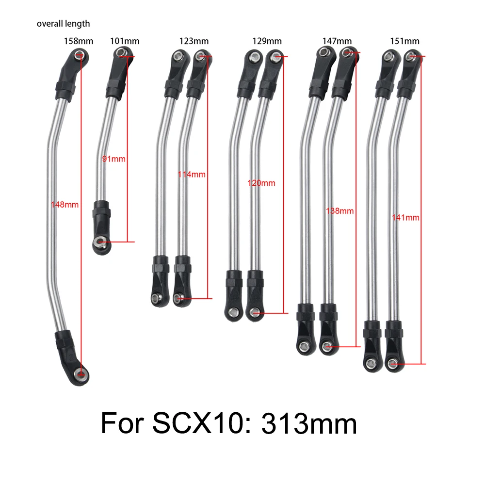 AXSPEED Stainless Steel Links with Rod Ends 313/324mm Suspension Linkage for 1/10 Axial SCX10 II 90046 TRX4 RC Crawler Car Parts
