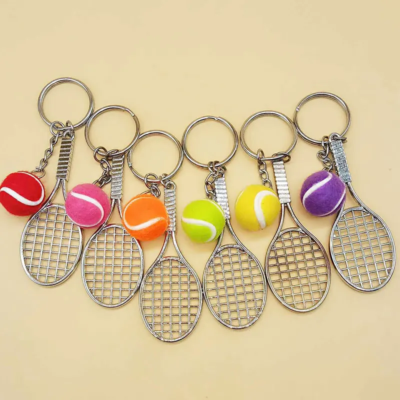 

42Pcs Mini Metal Tennis Racket Keychain Cute Sport Pendant Keyring Tennis Ball Keychain Party Gifts