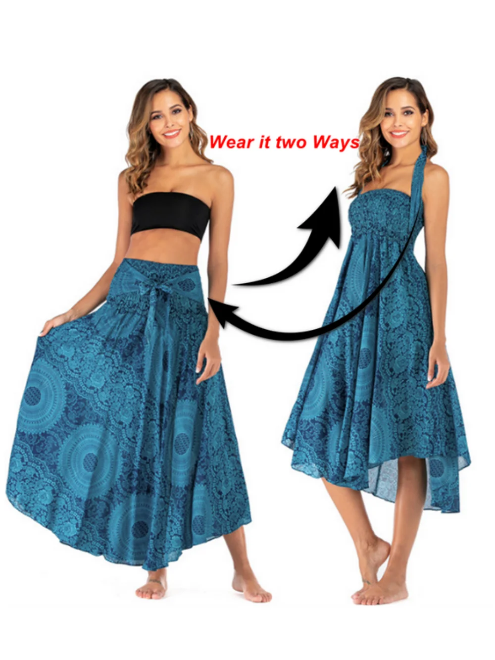 Boho-jurk en rok voor dames Yoga Casual zomer Maxi lang kort bedrukt voor strand Bohemen Muti functionele jurk
