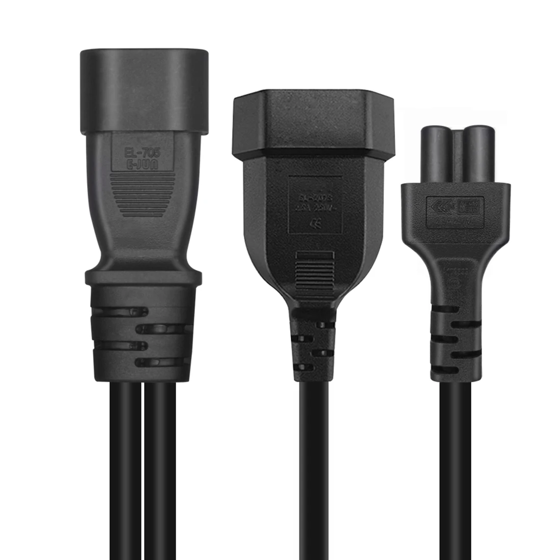 JORINDO IEC C14 TO C5+EU4.0MM Y Splitter Power Plug Cord,IEC320 C14 plug TO European socket round hole and C5 3 holes Power cord