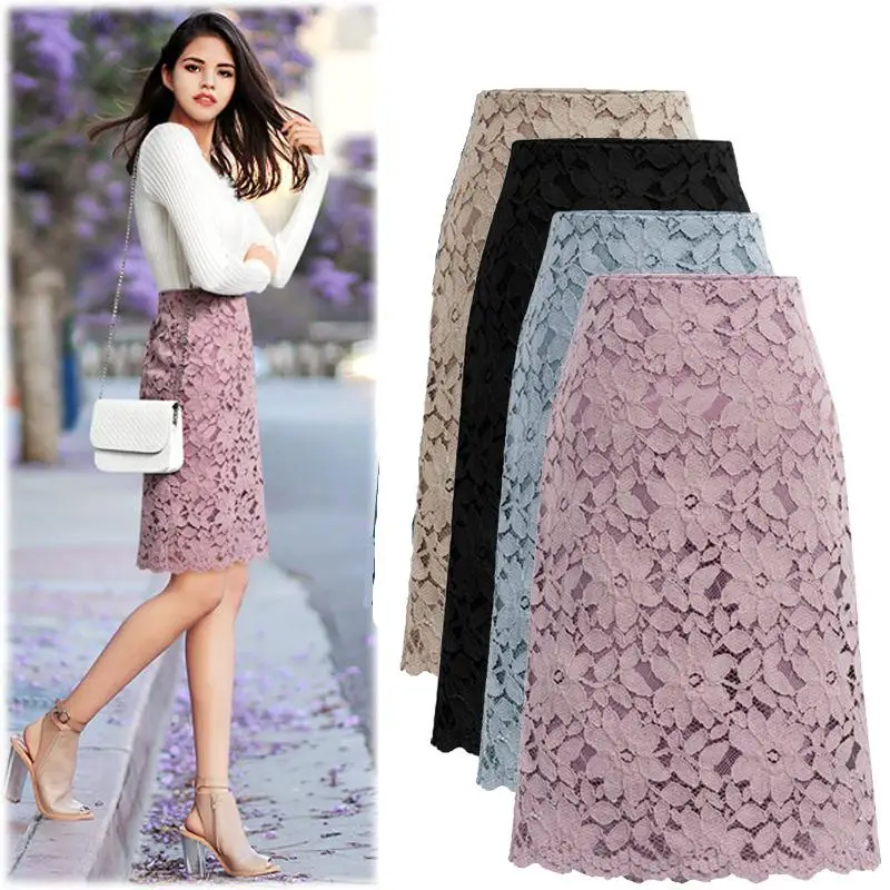 Summer New Style Women's Lace Half Skirt Bodycon Skirt Cross-Border mid Waist Straight Batwing Shape Formal Occasion