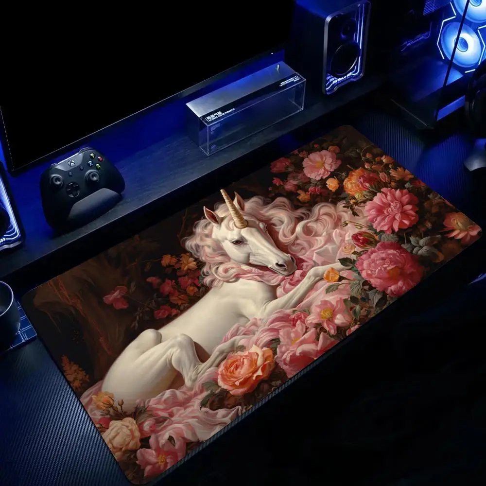 

Fantasy White Unicorn Design large Mouse Pad Desk Mat Non-Slip Stitched Edge office mat Gaming pad Computer mouse pads