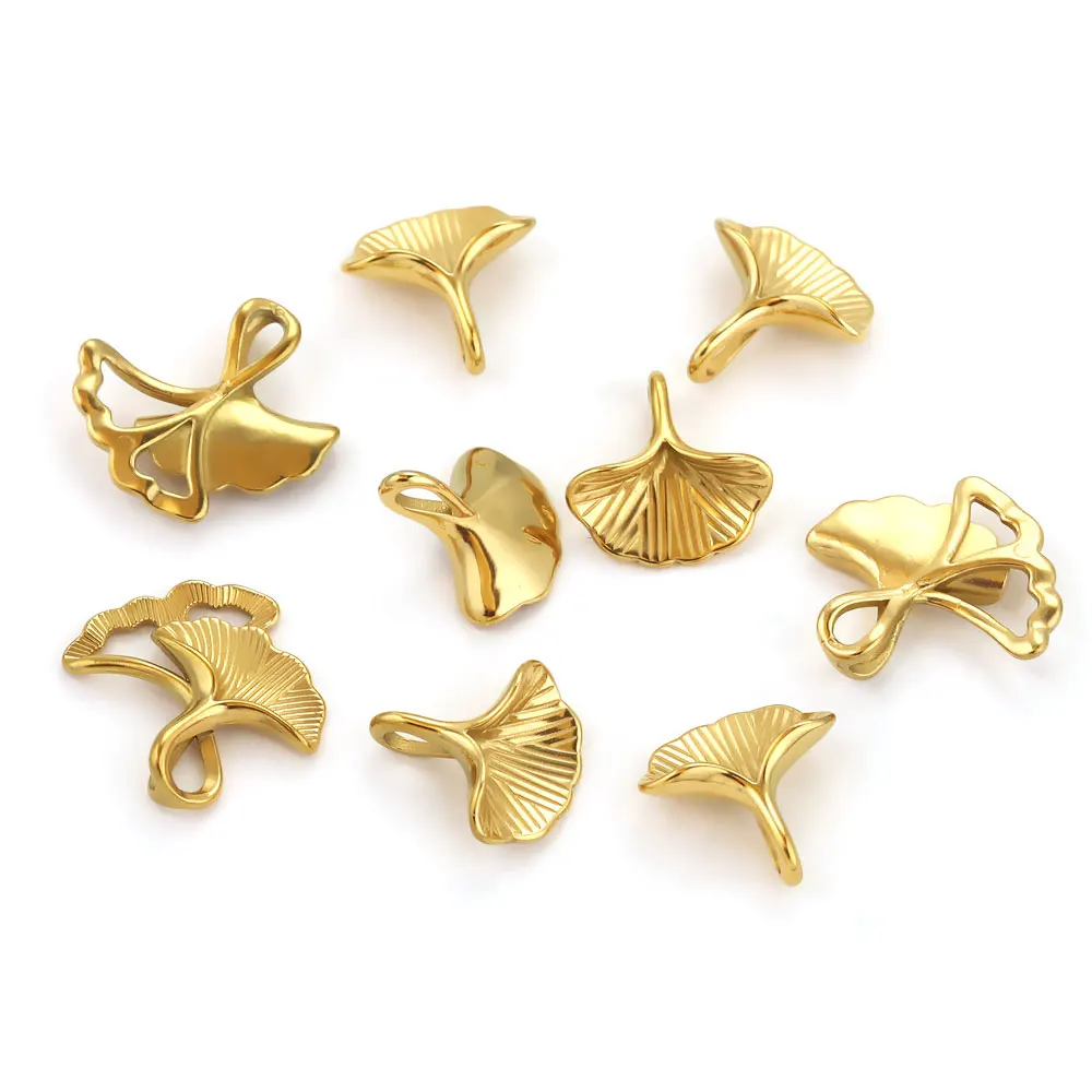 10pcs/lot PVD Gold Plated Stainless Steel Ginkgo Leaf Charms For Earring Necklace DIY Leaves Charms Jewelry Findings Supplies