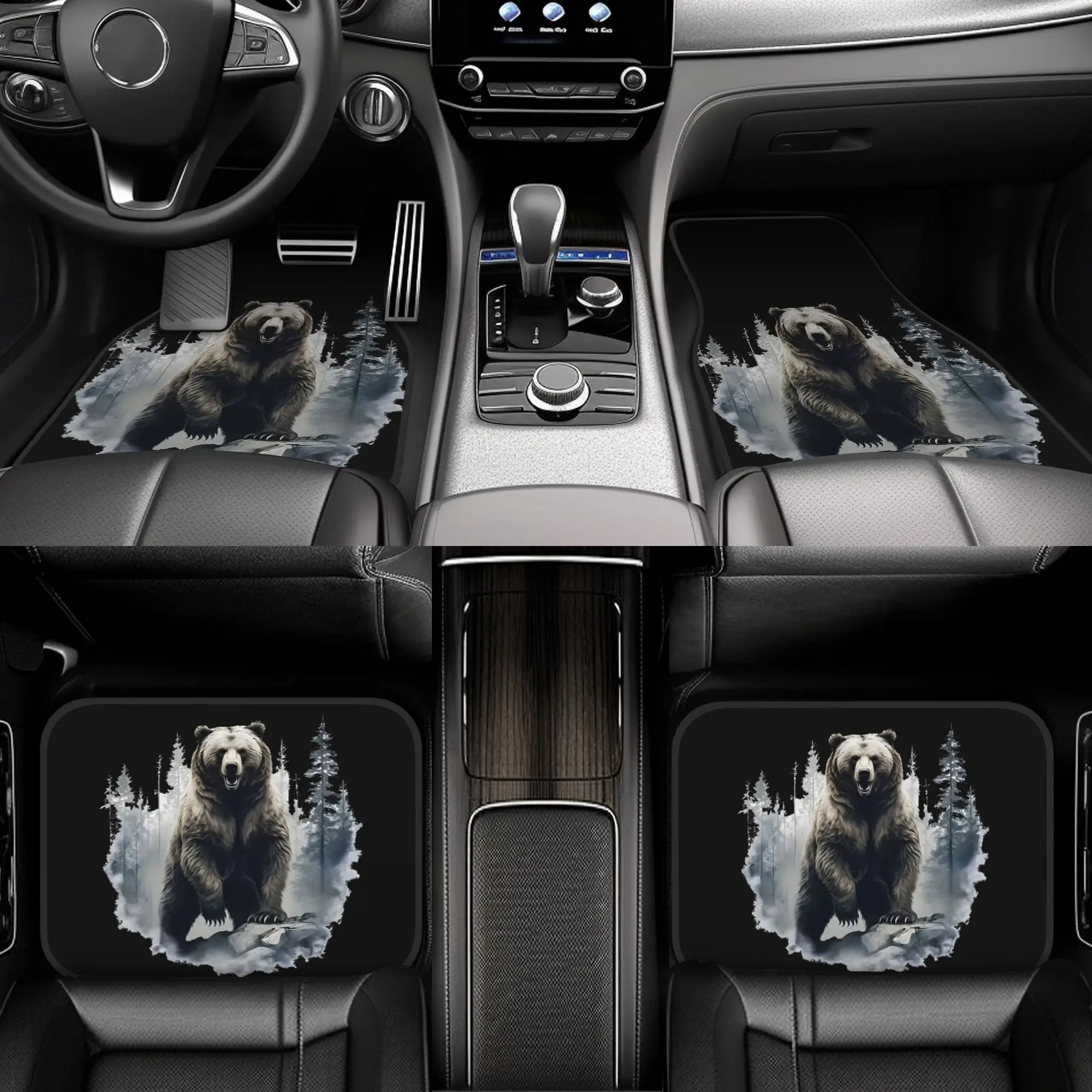 4pcs Forest Grizzly Bear Car Floor Mats | Stylish, Easy To Clean, Universal Fit For All Vehicle Models, Durable Long Lasting Pro