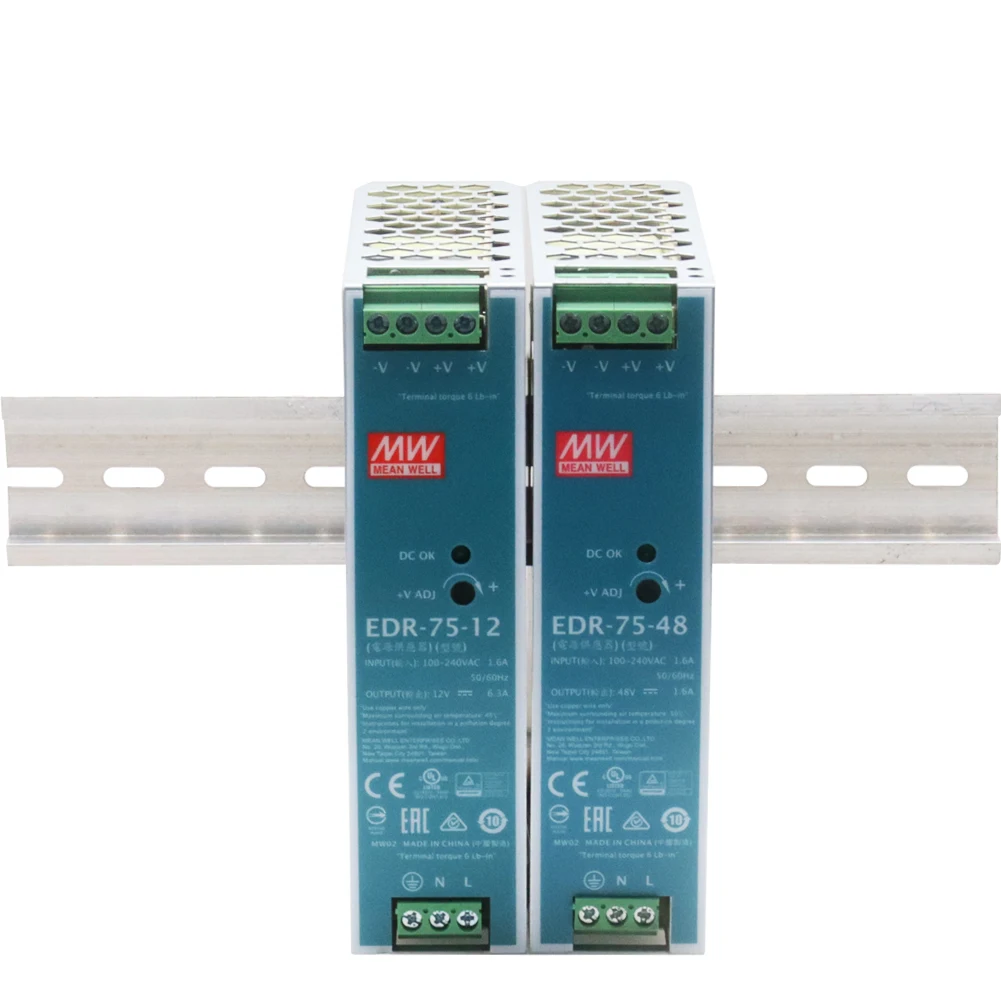 

75W Industrial Power Supply DIN Rail Mount 12V 24V 48V Output Optional