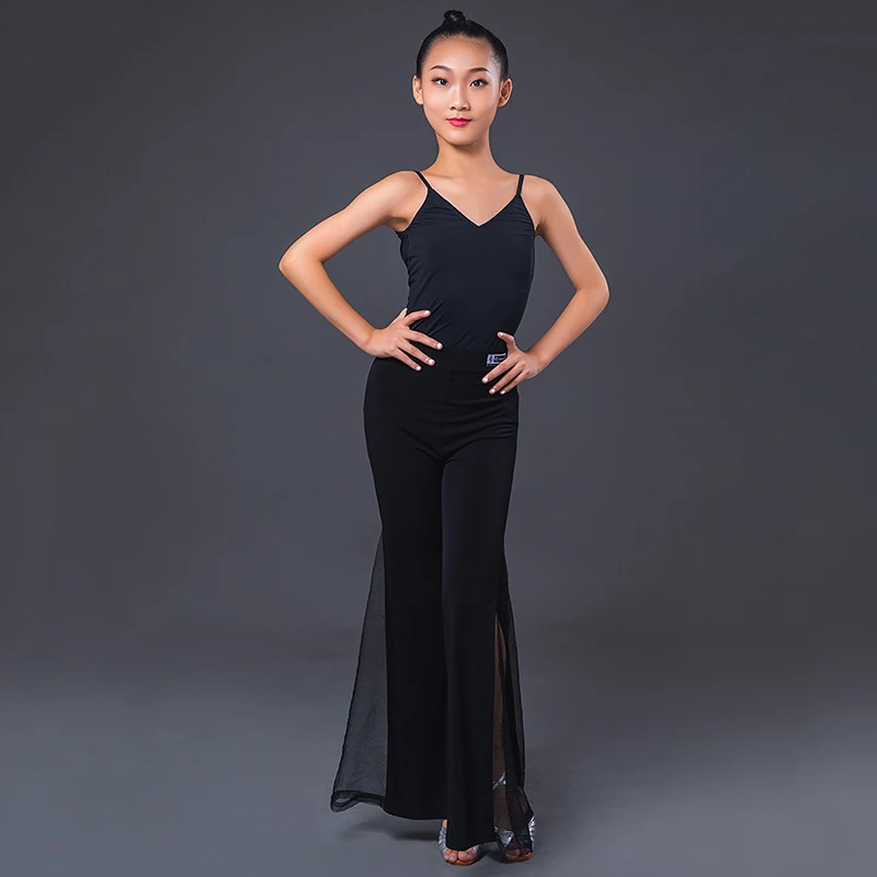 Cha Cha Samba Tango Latin Practice Clothes Latin Dance Pants For Girls Children Fashion Mesh Flared Pants Rumba