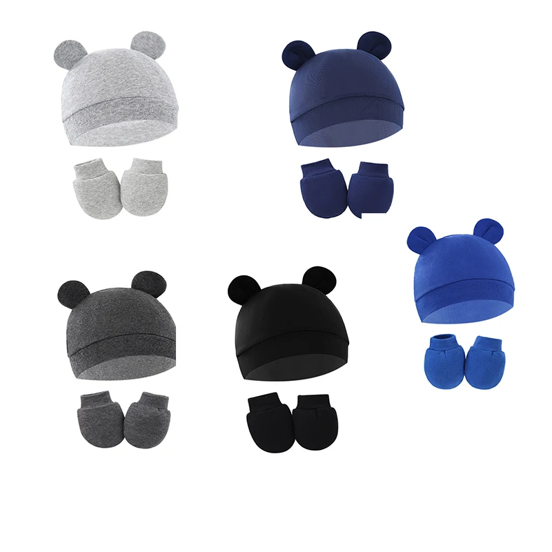 Cute Baby Hat Newborn Bonnet Gloves Socks Set Beanie Hats Ear Shape New Born Gift Photography Props Infant Fashion Accessories