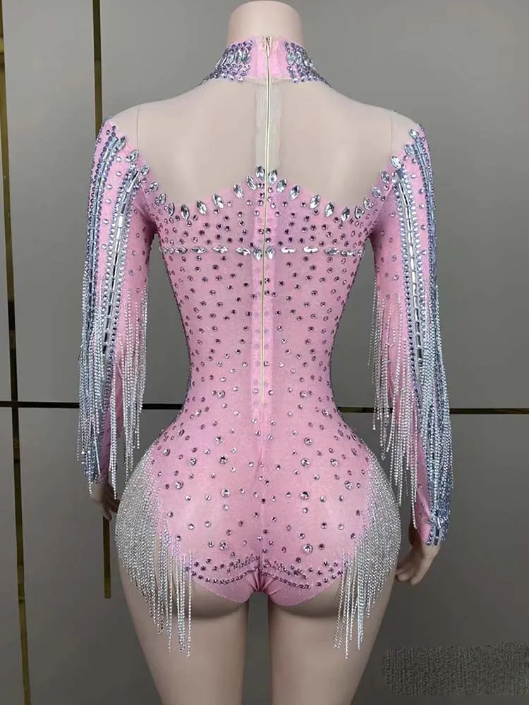 Hoge kwaliteit hot stamping sexy perspectief mesh franje jumpsuit 2025, nieuwe mode aangepaste dameskleding
