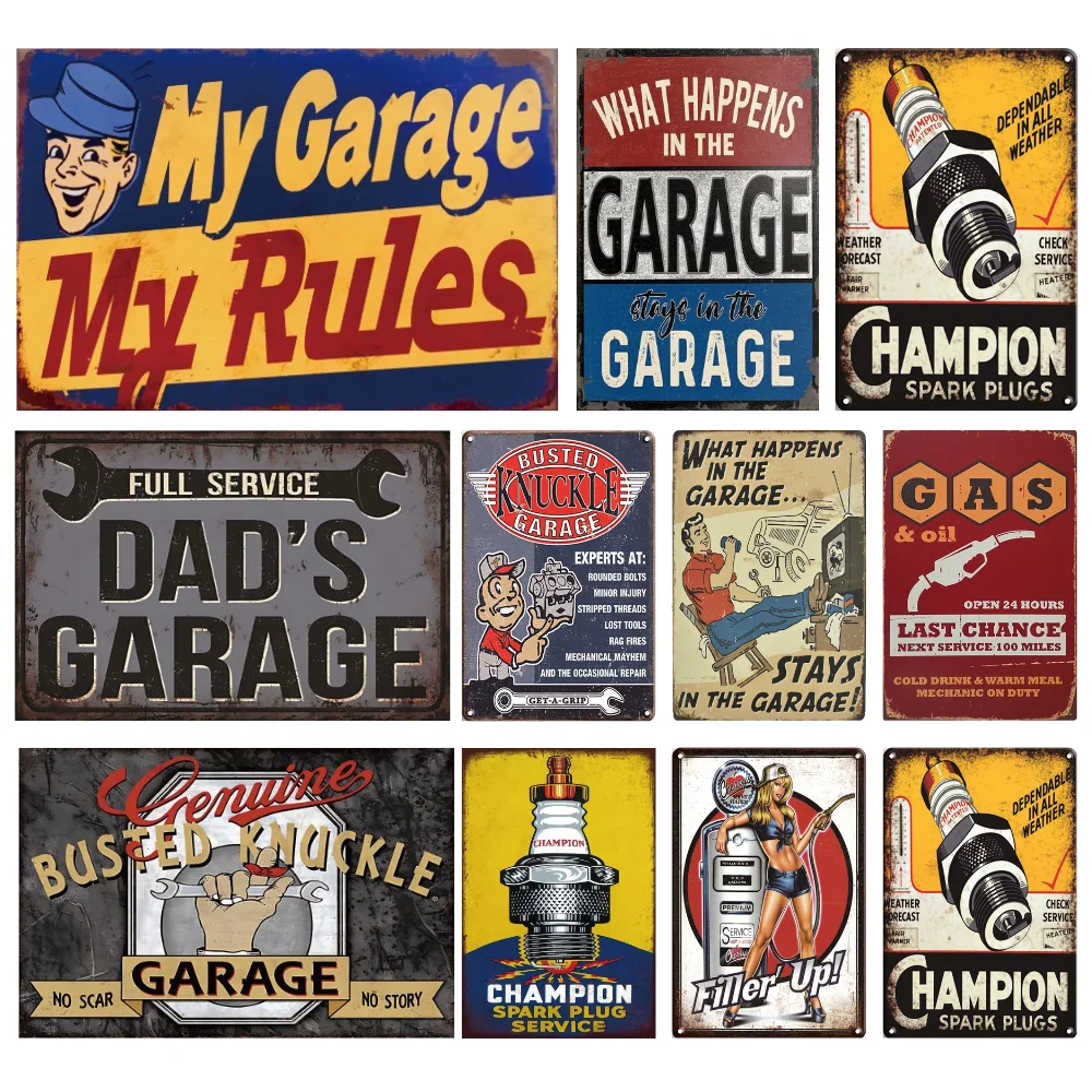 Funny Garage Signs Papa Gift Oil Gas Station Sign Wall Art For Men Metal Tin Sign Garage Decor Man cave Decorations