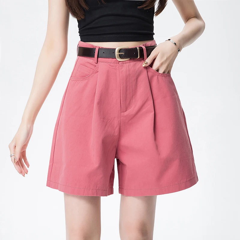 

ITOOLIN Women Casual Loose Plain Shorts With Sashes High Waist Office A-line Shorts Chic Straight Trousers For Women 2024 Summer