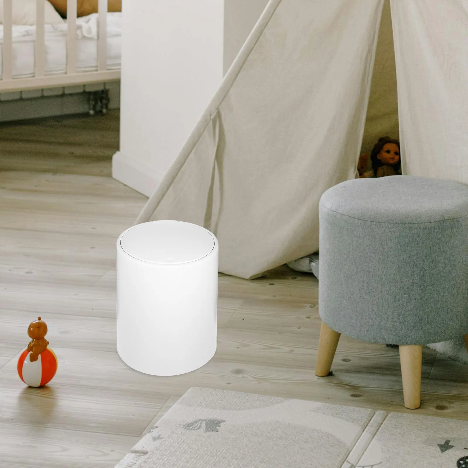 

Modern Press Lid Trash Can White Compact Design for Indoor Outdoor Use Bathroom Kitchen Office Small Waste Bin with High