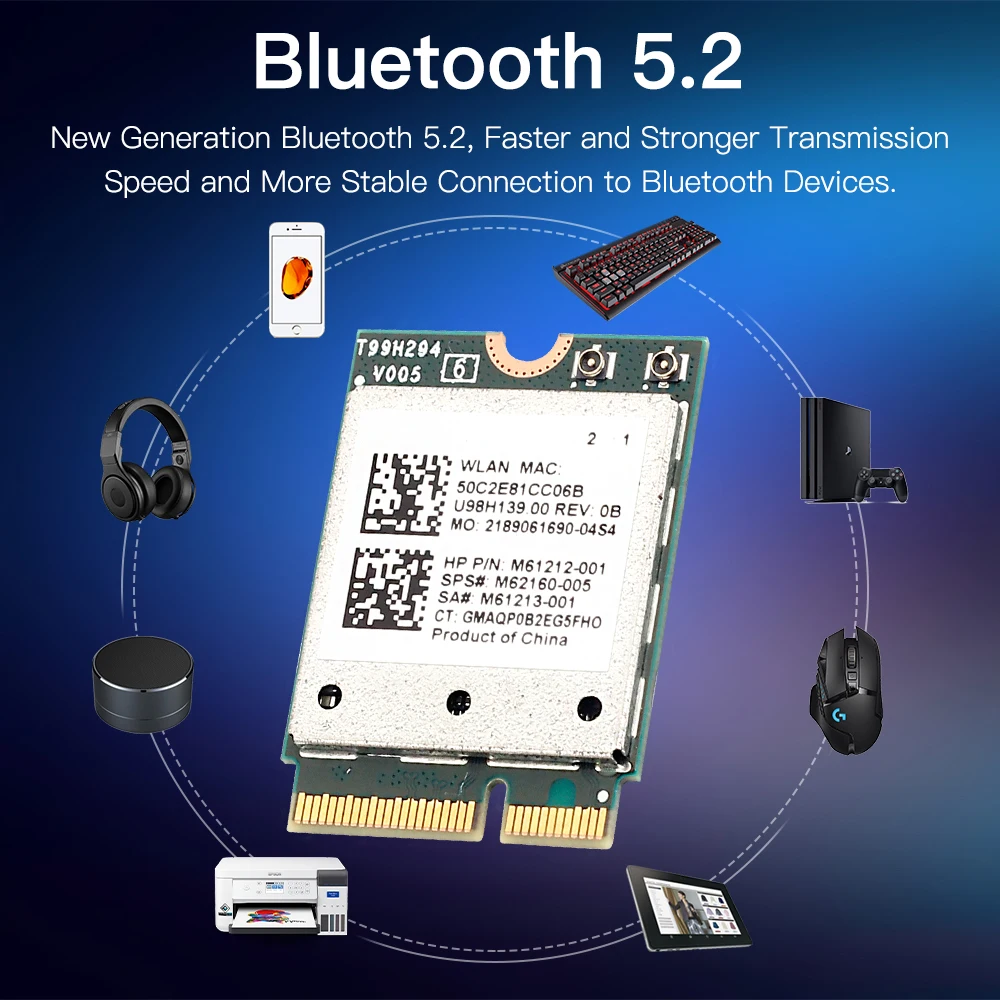 Qualcomm-Adaptateur sans fil QCNFA765, carte réseau M.2, Leicband 2.4/5/6 mesurz, Bluetooth 5.2, NFA765, WiFi 6E