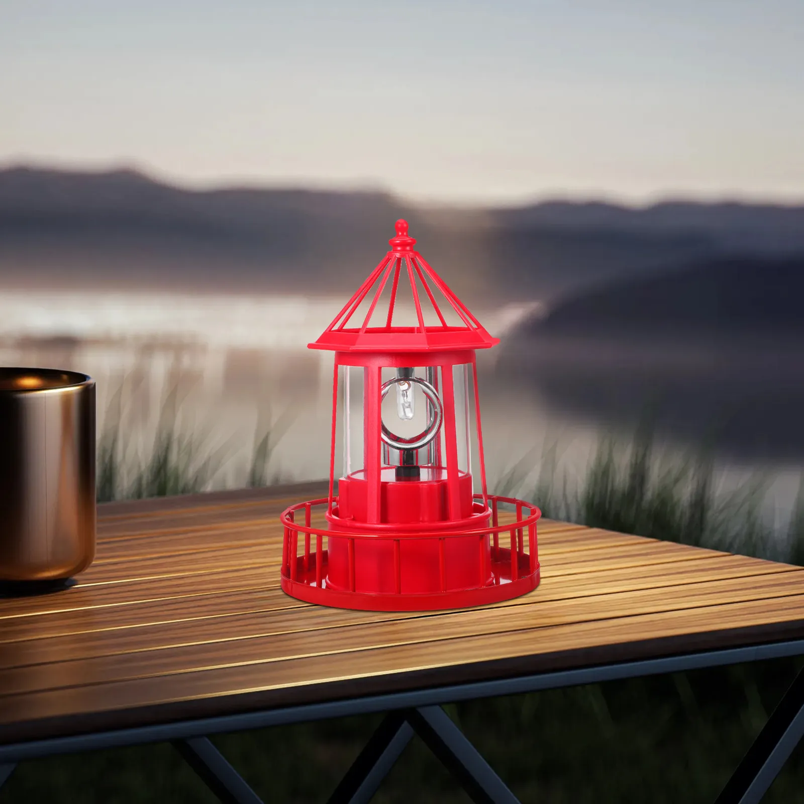 

Solar Rotating Lighthouse Lamp Outdoor Garden Decor Iron and ABS Material Waterproof Solar Powered Landscape Light for Yard