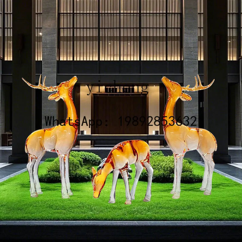 FZ  Sculpture Outdoor Plum Blossom Deer Floor Ornament Garden Square Lawn Decoration