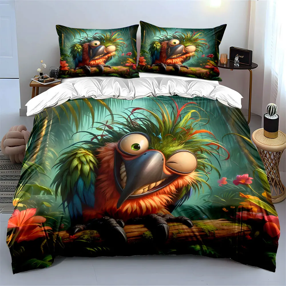 Vibrant tropical humorous parrot Printed Duvet Cover Set 1 Duvet Cover+2 Pillowcase Multi Size Bedroom Bedding Decoration