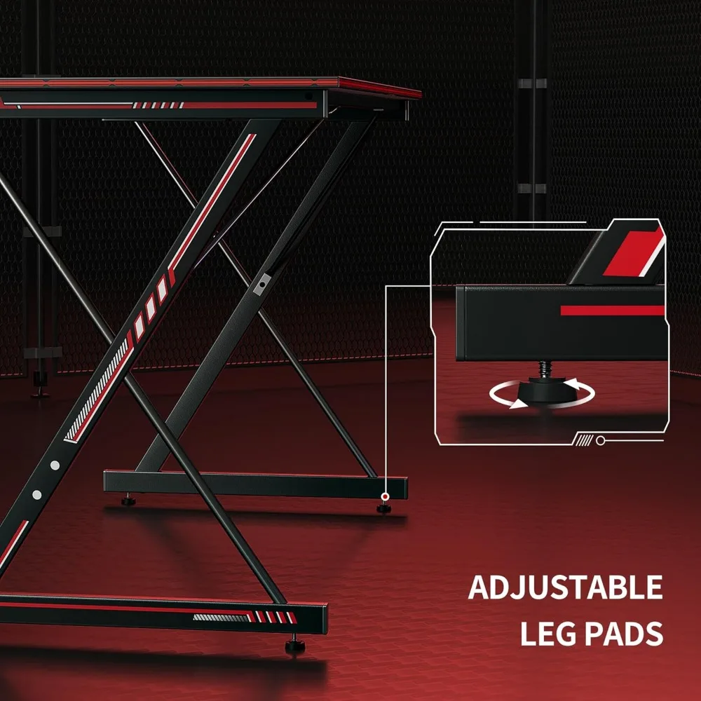 مكتب ألعاب ومنزلي مقاس 32 بوصة، محطة عمل كمبيوتر مدمجة للاعبين، تصميم أنيق باللون الأسود