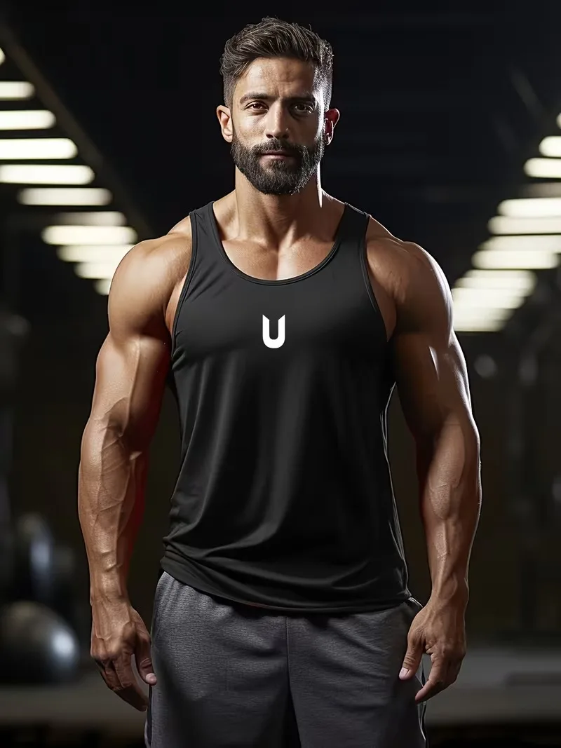 

Men's outdoor sports Gym man running training slim fit breathable casual vest summer sports quick drying mesh loose Men Tank top