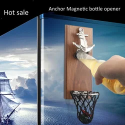 Creative Anchor Bottle Opener, Wall Mounted with Basket Magnetic Beer Opener, Kitchen Gadget Bar Cafe Wall Decor