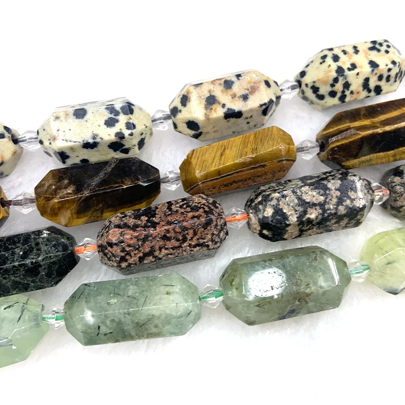 

Natural Prehnite Tiger Eye Dalmation Jasper Stone Beads 15'' Crystal Pillar Beads For Jewelry Making Beads DIY Necklace Gift