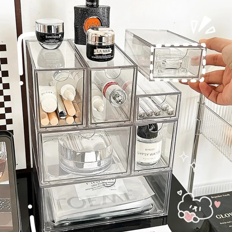 Акриловый прозрачный настольный органайзер для косметики, банка для ванной комнаты, ящик для хранения косметики, большой пыленепроницаемый органайзер для ватных тампонов