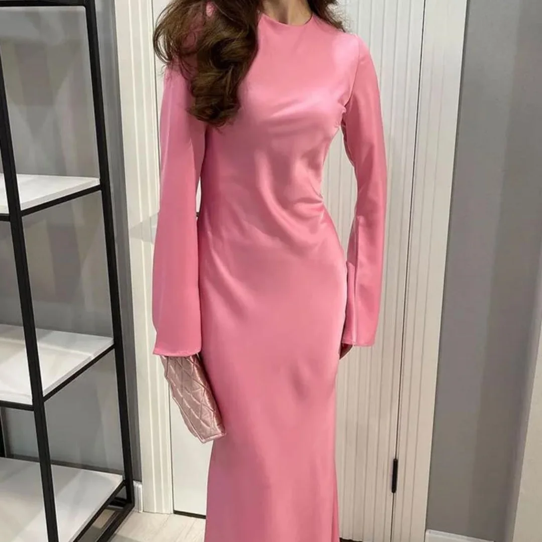 

2025 new elegant solid color women's trumpet sleeve dress slim fit long skirt retro party vest women's evening dress