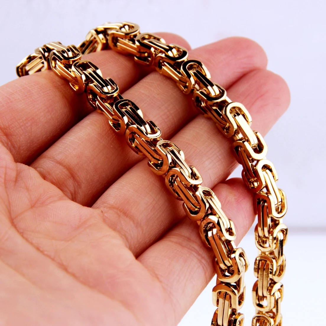 4/6/8mm Wide New Fashion Men Stainless Steel Chain Necklace Gold Color Byzantine Punk Male Jewelry Gifts