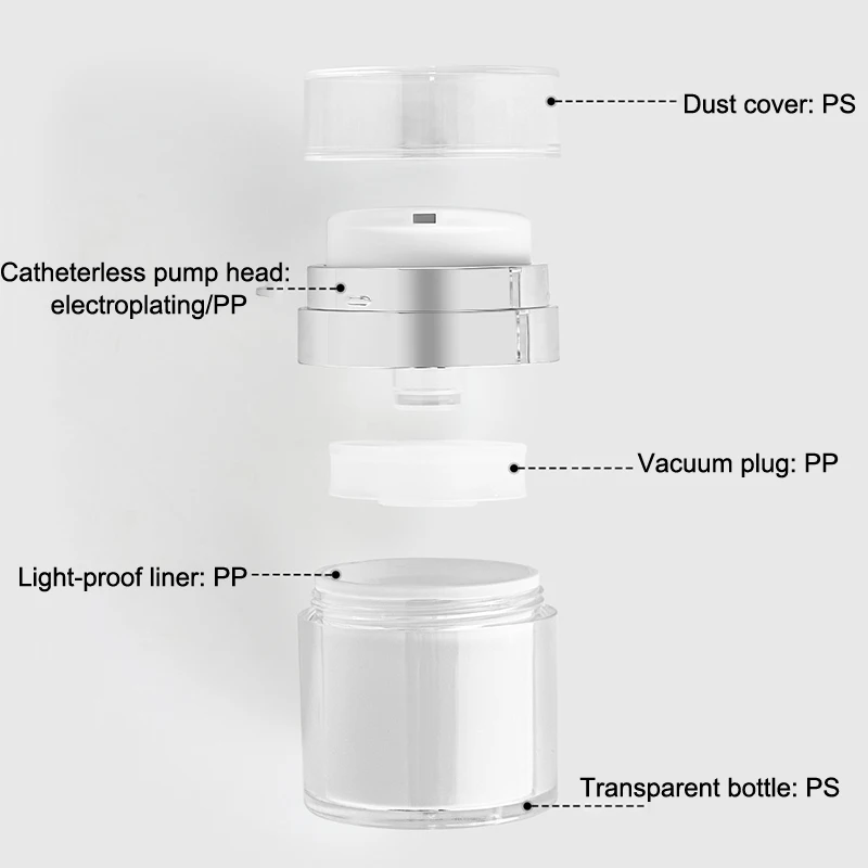 진공 크림 병 프레스 로션 병, 페이스 크림 서브 병 로션 병, 빨대 없음, 15g, 30g, 50g, 100g