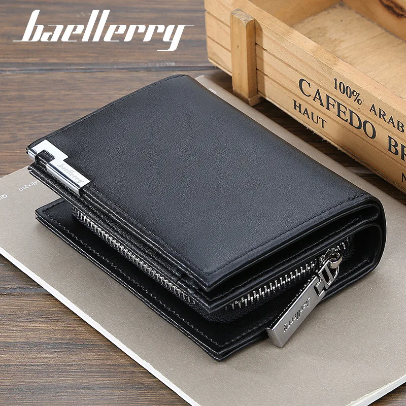 Baellerry-carteira cortada para homens, porta-cartão, grande capacidade, zíper, órgão, moda casual, novo