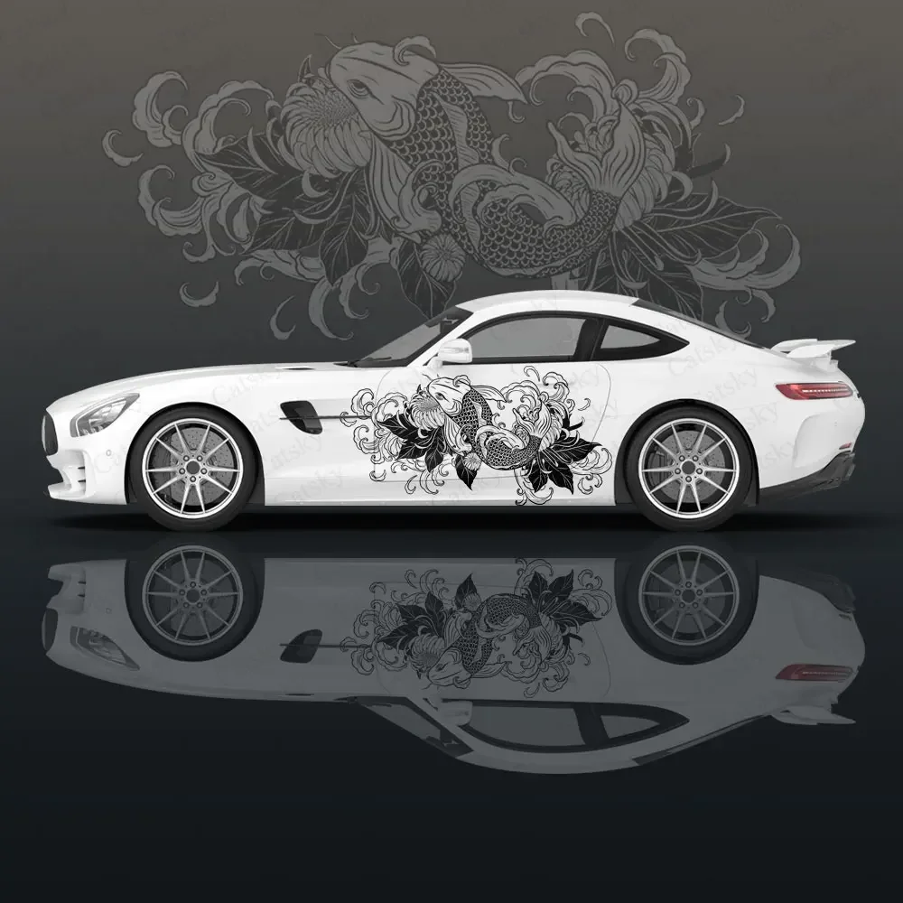 

Custom Black Flower Car Graphic Decal Protect Personalized Full Body Vinyl Wrap Modern Design Wrap Sticker Decorative Car Decal