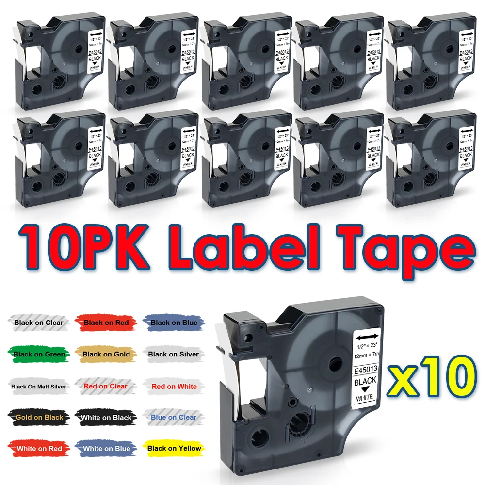 10PK 45013 45010 45018 Compatible Dymo D1 45016 45017 45019 45023 45024 Label Tape For Dymo label manager LM 160 280 Label Maker