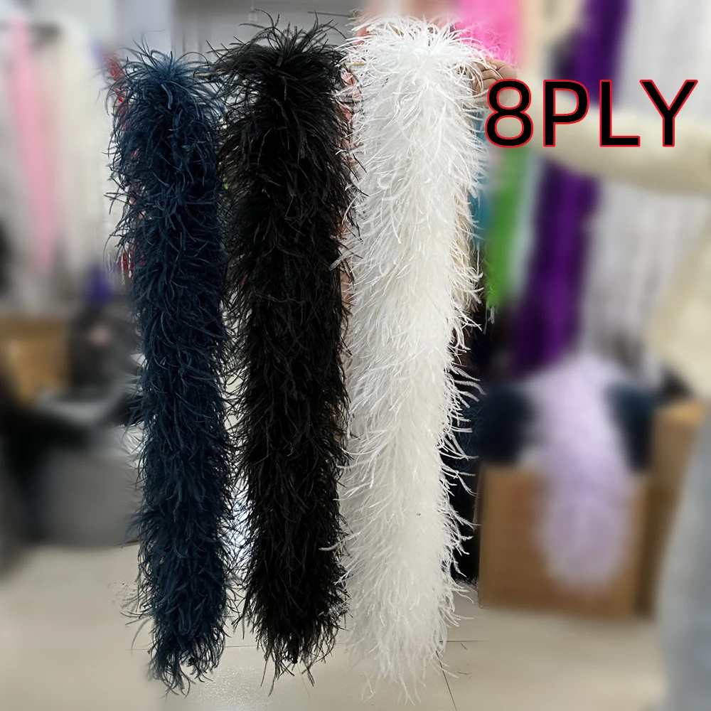 Natural Feathers Boas 1-30ply White Ostrich Feather Shawl Needlework Plume Boa Party Dress Clothing Costume Boa Plumes 2Meters