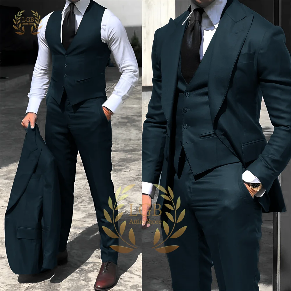 Black men's suit business office jacket pants vest 3 piece set slim fit suit wedding dinner cocktail dress men custom clothes