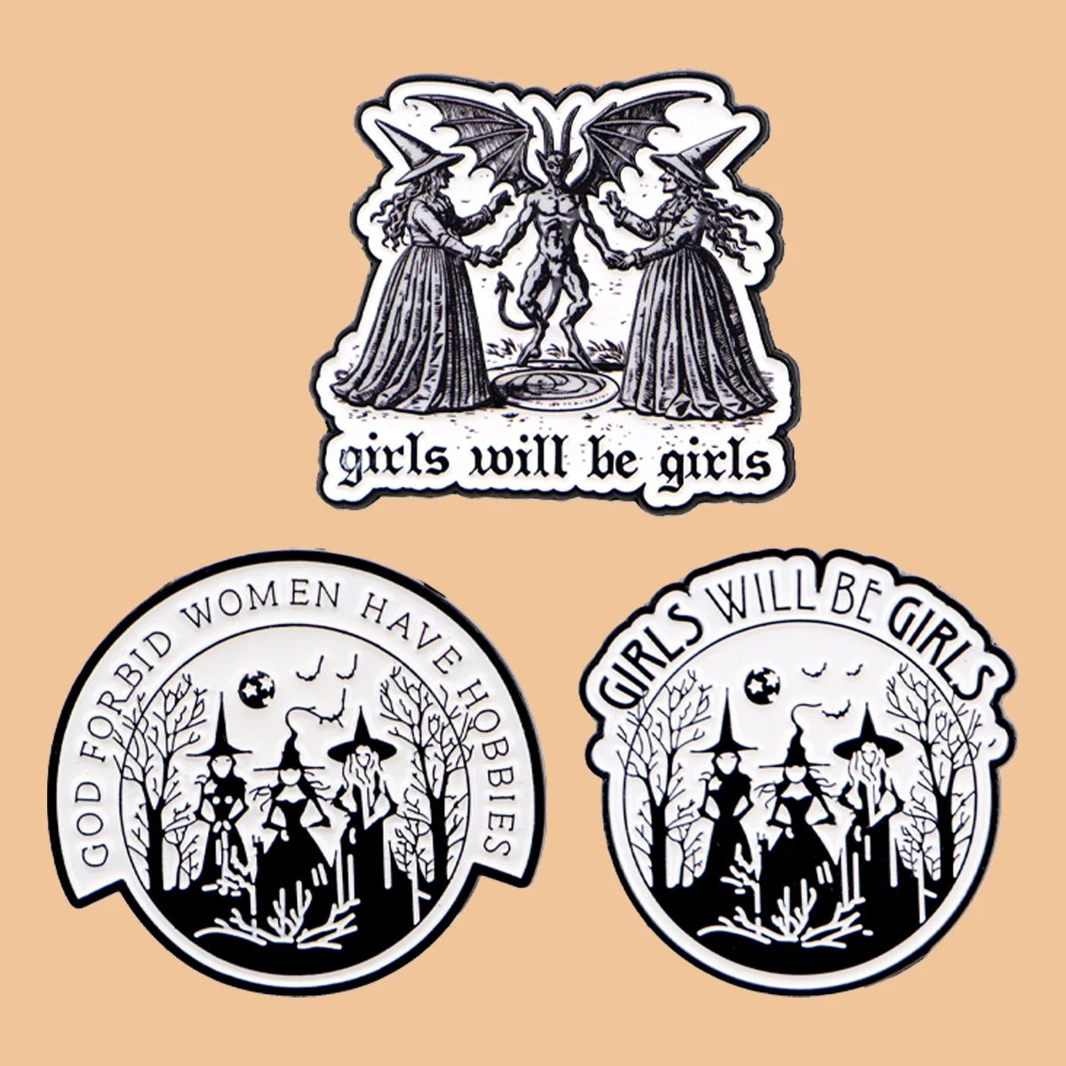 Funny Witch Quotes Enamel Pins 'Girl Will Be Girl' Pin Badge on Backpack Lapel Brooch Costume Accessories Fashion Jewelry Gifts