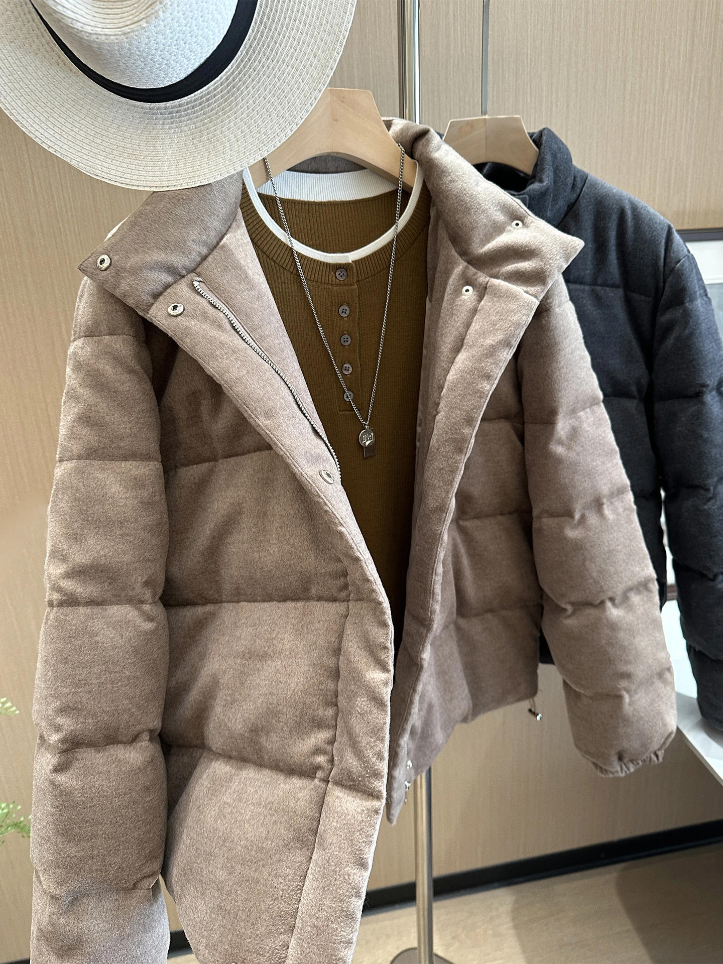 

Женская утепленная куртка-пуховик свободного кроя из гусиного пуха и шерсти, зимнее пальто, теплое, повседневное, на молнии, цветное