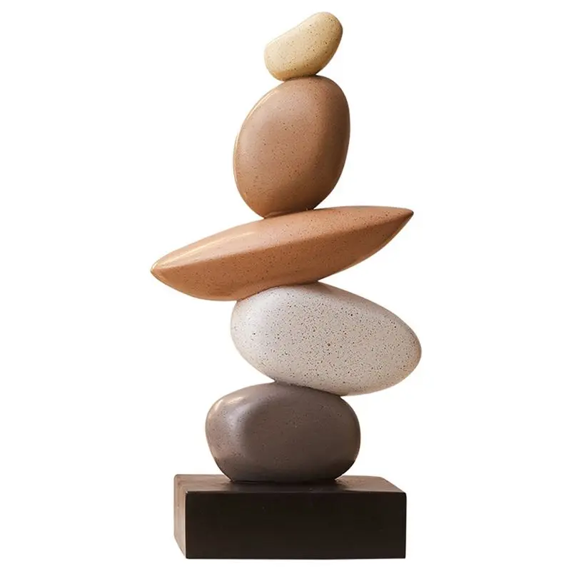 AEE6-Modern Resin Stacked Stones Sculpture - Abstract Balanced Rock Art For Various Room Types, Decorative Tabletop Accent