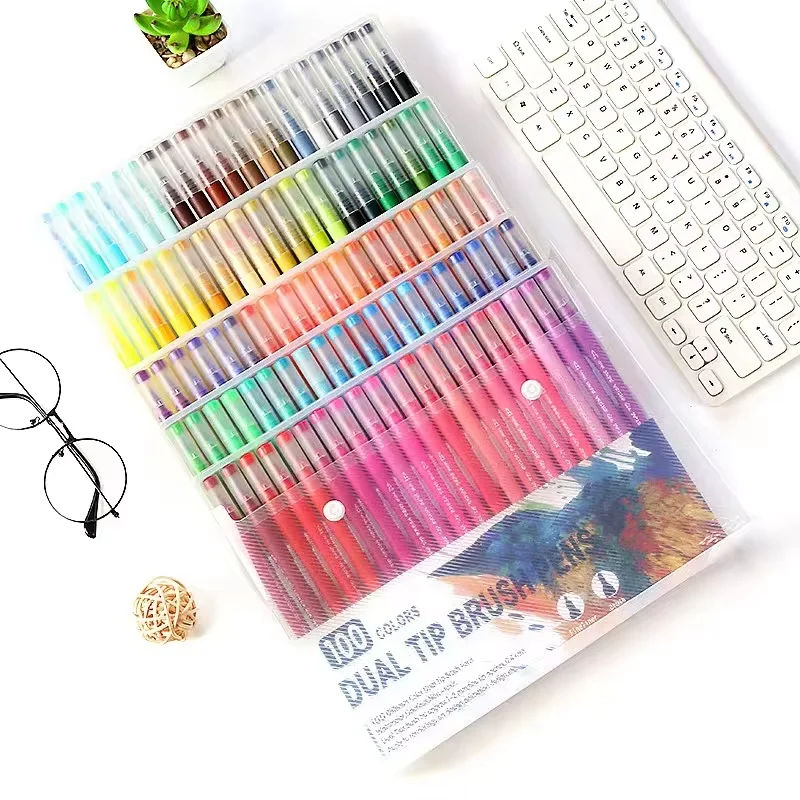 100pcs Watercolor Art Markers Brush Pen Dual Tip Markers Fineliner Drawing Marker Painting Set Art Markers