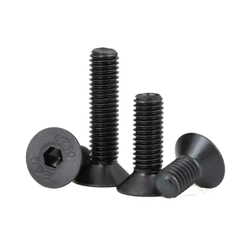 2-200pcs M1.6 M2 M2.5 M3 M4 M5 M6 M8 M10 M12 M16 Grade 12.9 Black High Strength Flat Head Hexagon Socket Screw Countersunk Bolt