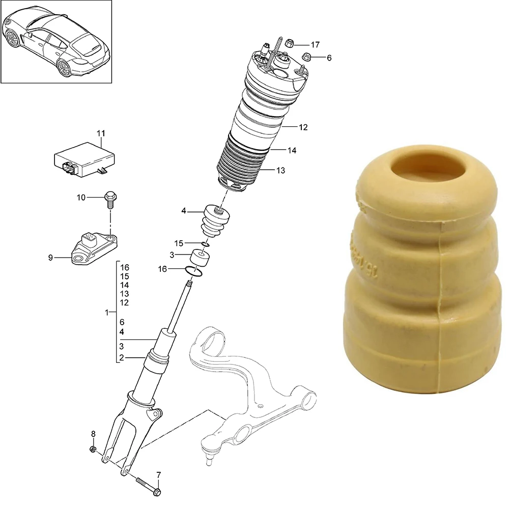 1x Front Air Suspension Shock Rubber Buffer For Porsche Panamera Without ADS 970 2010-2015, OE 97034305108 97034305109 Auto Part