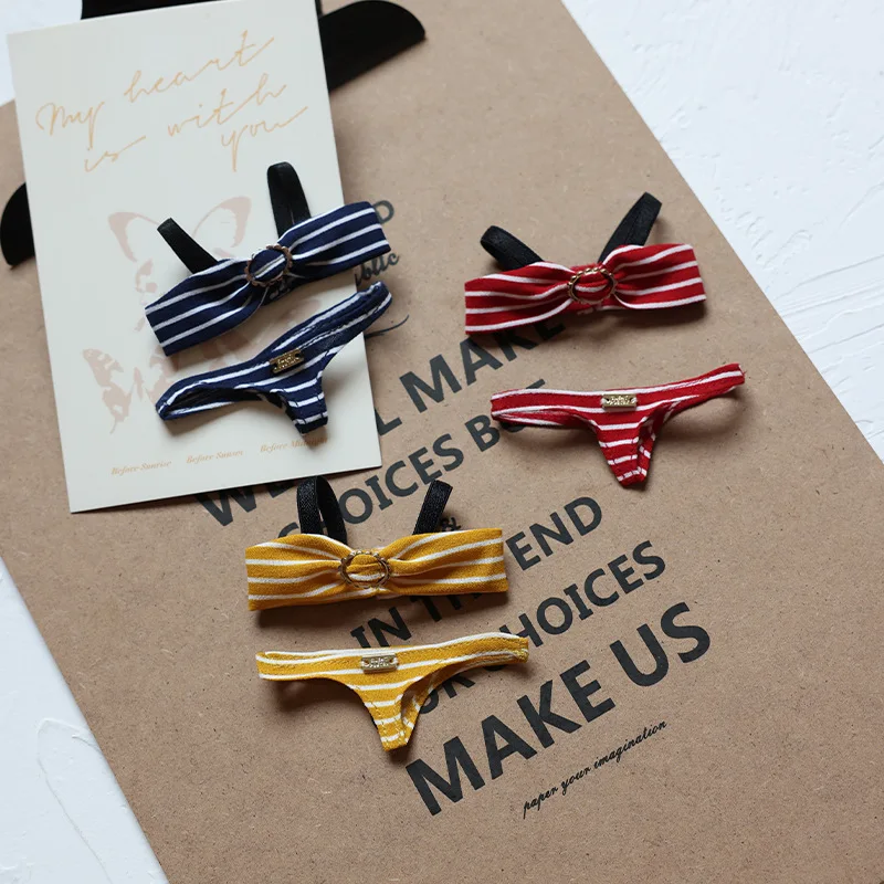 Bikini a rayas sin tirantes para Ropa Labubu de 17cm, Ropa bonita de estilo a la moda, Mini Ropa para muñecas, traje de moda para recorrido costero